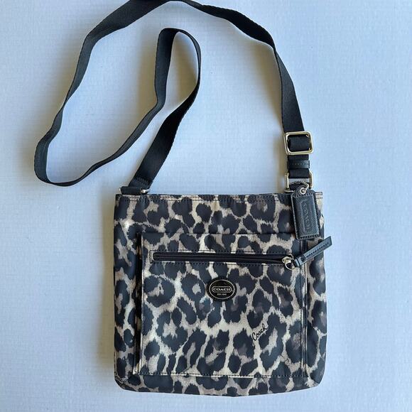 Coach Ocelot Leopard Print Packable File Bag Black Tan Gold Hardware Travel Tote - Picture 1 of 10